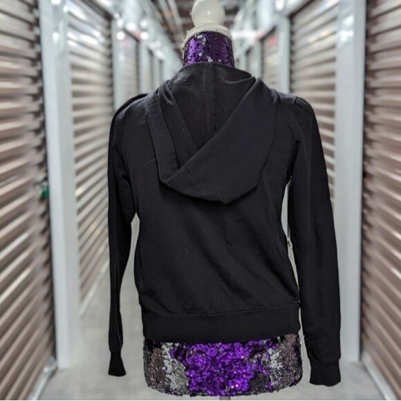 Forever 21 Black Sequins Front Zip Up Hoodie Sweater Jacket - Picture 6 of 10